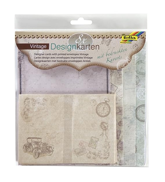 folia 11401 - Designkarten Set Vintage, 8 Karten und 8 Kuverts