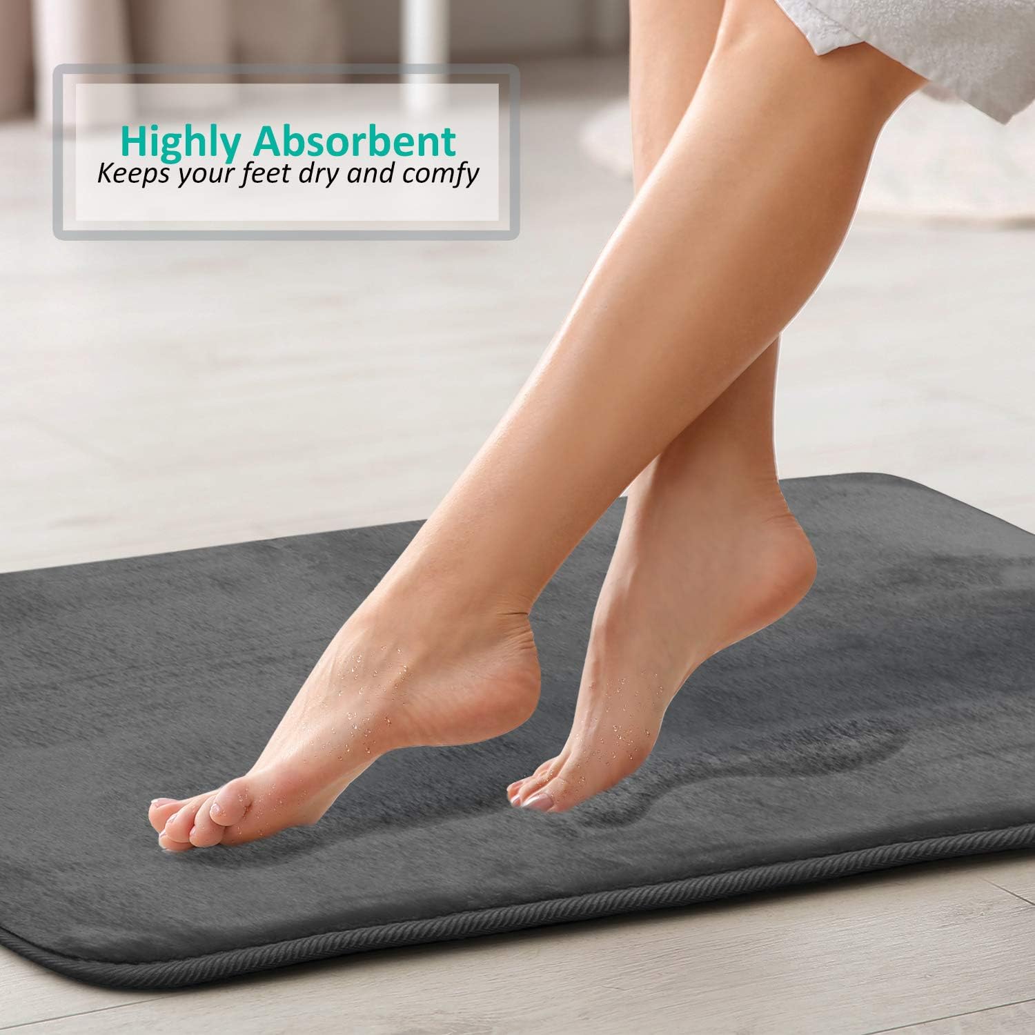 Clara Clark Memory Foam Bath Mat Ultra Soft Non Slip and Absorbent Bathroom Rug, Set of 3 - Small/Large/Contour, Gray, 3 Count: Home & Kitchen