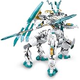 HIGH GODO Dragon Transforming Mech Building Blocks Set, 2 in 1 Warrior City Action Robot Model Building Kit, 731 Pieces Cool Rider Mech Toys Gift for Adults and Teens 14+