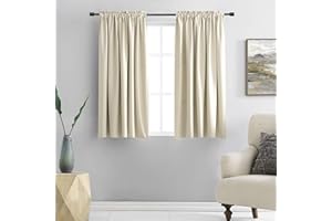 DONREN Cream Beige Room Darkening Curtain Panels for Bedroom - Thermal Insulated Rod Pocket Drapes for Living Room (W 42 x L 45 Inch,2 Panels)