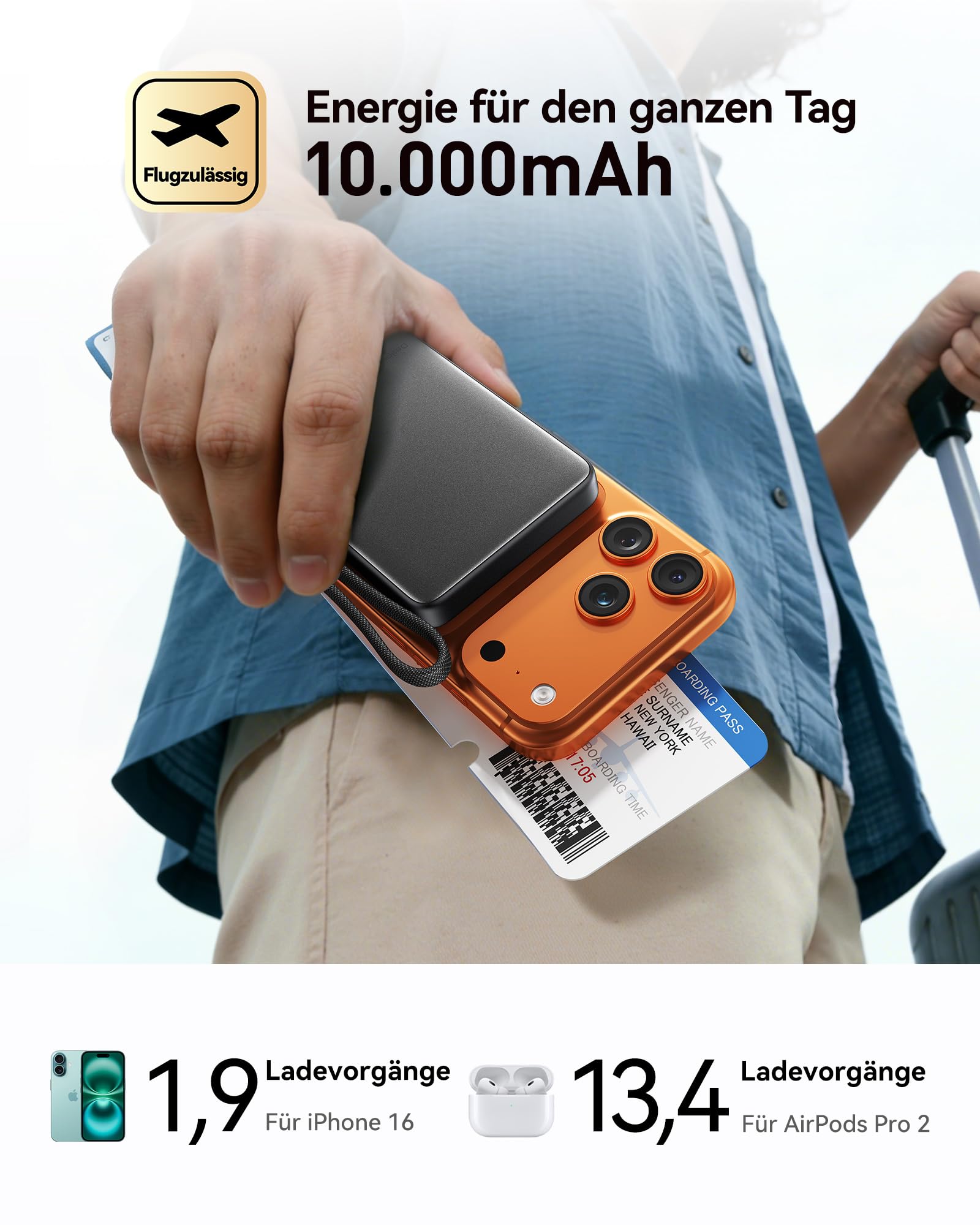 INIU Ultra-schlank 10000mAh Power Bank für MagSafe, Original Qi2-zertif. Wireless Fast Charging, 45W Externe Akku mit USB C Kabel & Ständer, Reise-Essential Magnetische Akkubank für iPhone 17-12 Serie 6
