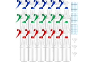 Yinder 18 Pcs 16 Oz Plastic Spray Bottle Bulk Empty Refillable Spray Bottles for Cleaning Solution Leak Proof Water Sprayer with Adjustable Nozzle Mist/Stream Mode(Red, Blue, Green)