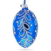 Blue Paisley Glass Egg Christmas Ornament 4 Inches