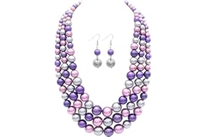 iSPECIAL Multi Strand Imitation Pearl Statement Necklace Earrings for Women Costume Layered Pearls Choker 20s Flapper Necklaces for Party Wedding