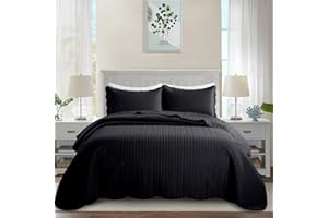 MOONLIGHT20015 Bedspreads Quilts Queen Size Bedding Set (90" x 96") - 2 Pillow Shams (20" x 26"+ 2") - 3 Pcs All Season Lightweight Reversible Microfiber Coverlet Embossed Quilt Bedspreads (Black)