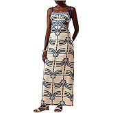 SOLY HUX Women's Summer Maxi Dress Boho Print Tie Shoulder Spaghetti Strap Cut Out Tie Back Cami Dresses Sundress