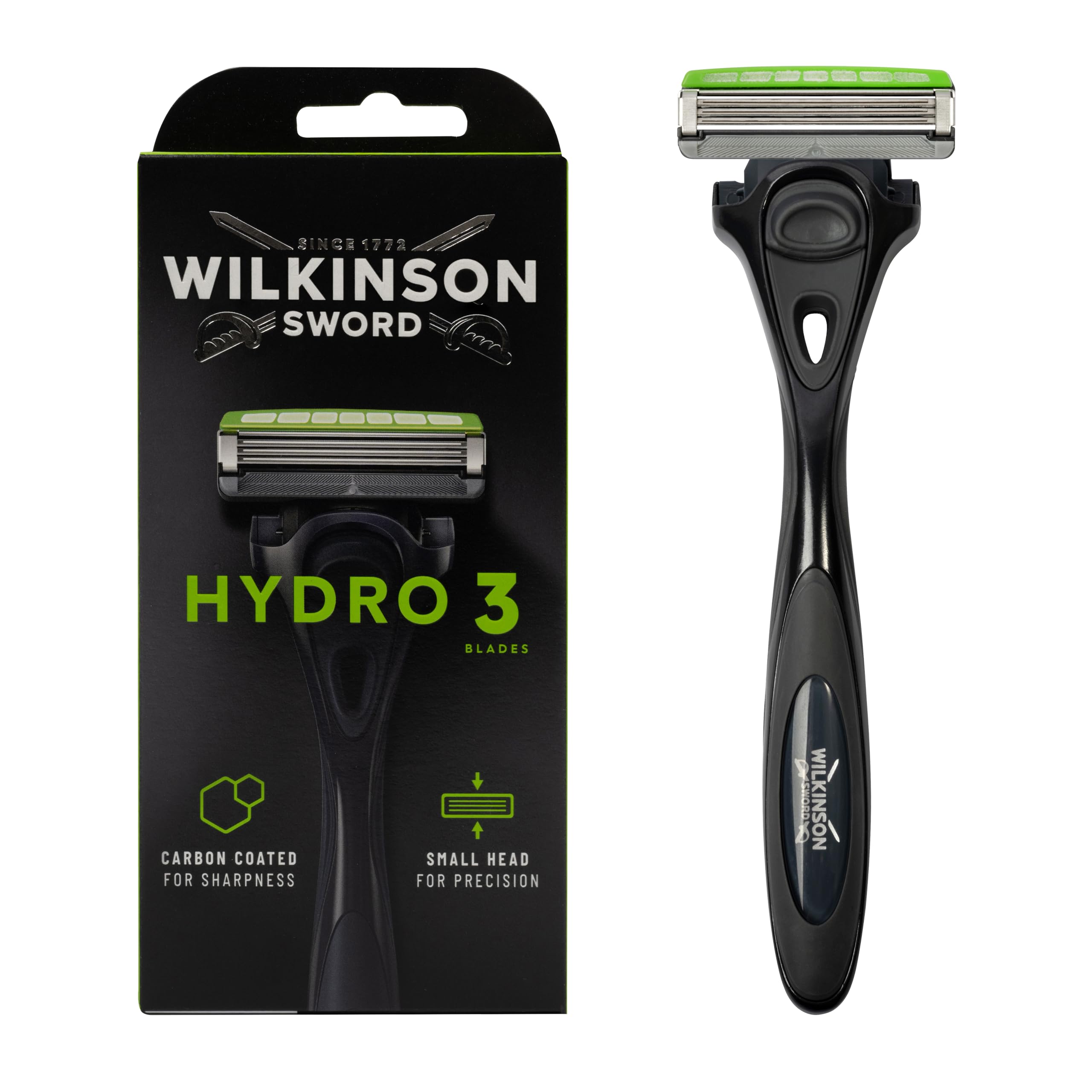 WILKINSON SWORD - Hydro 3 Razor For Men | Carbon Coated Blades | Hydrating Gel & Skin Guards | Handle + 1 Blade