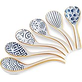 Soup Spoons Set of 6, Soup Dumplings Asian Soup Spoon Set Non-Slip Bottom Japanese Spoons for Ramen Chinese Wonton, Dumplings