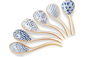 Soup Spoons Set of 6, Soup Dumplings Asian Soup Spoon Set Non-Slip Bottom Japanese Spoons for Ramen Chinese Wonton, Dumplings