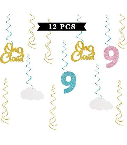 „On Cloud 9“ Geburtstagsbanner – Regenbogen & Gold Glitzer, Für 9. Geburtstag