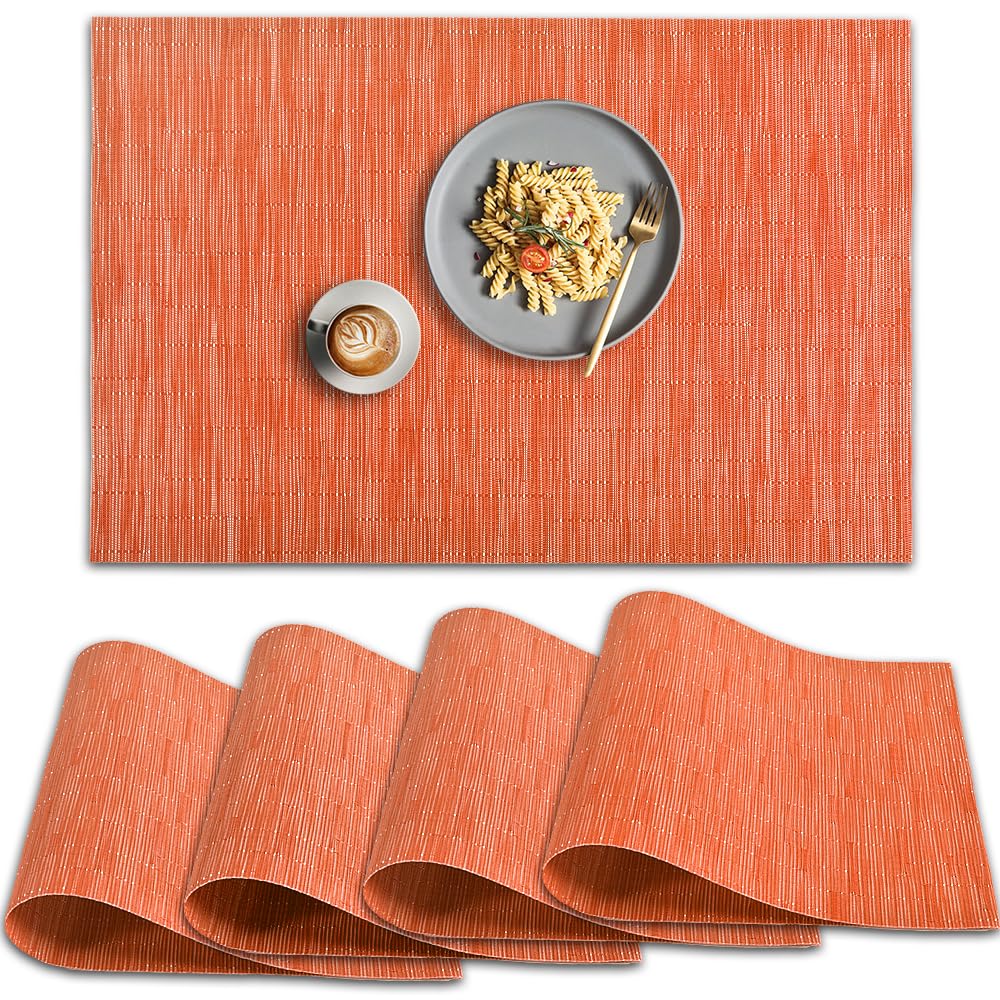 homEdge PVC Placemats - 4 Piece Non-Slip Heat Resistant Vinyl Placemats, Orange