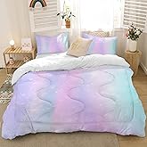 MUSOLEI Colorful Girls Comforter Set 3D Rainbow Scales Queen Bedding Set Durable Quilt for Girls Kids Comforter Rainbow Bedding for Girl with 2 Pillowcases Microfiber