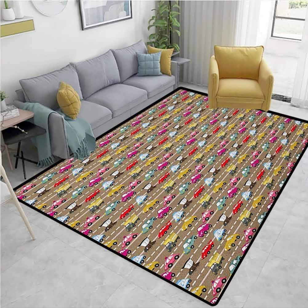 Cars Paisley Area Rug Non Slip, Old Fashioned Colorful