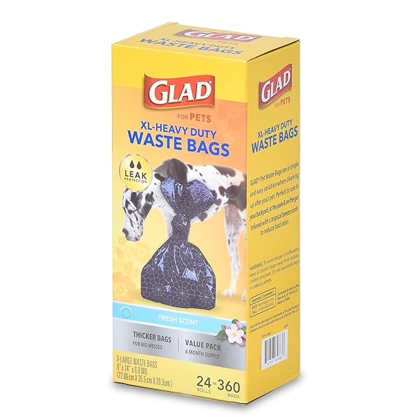 GLAD EXTRA LARGE, HEAVY DUTY SCENTED DOG WASTE BAGS VALUE PACK – 360 COUNT