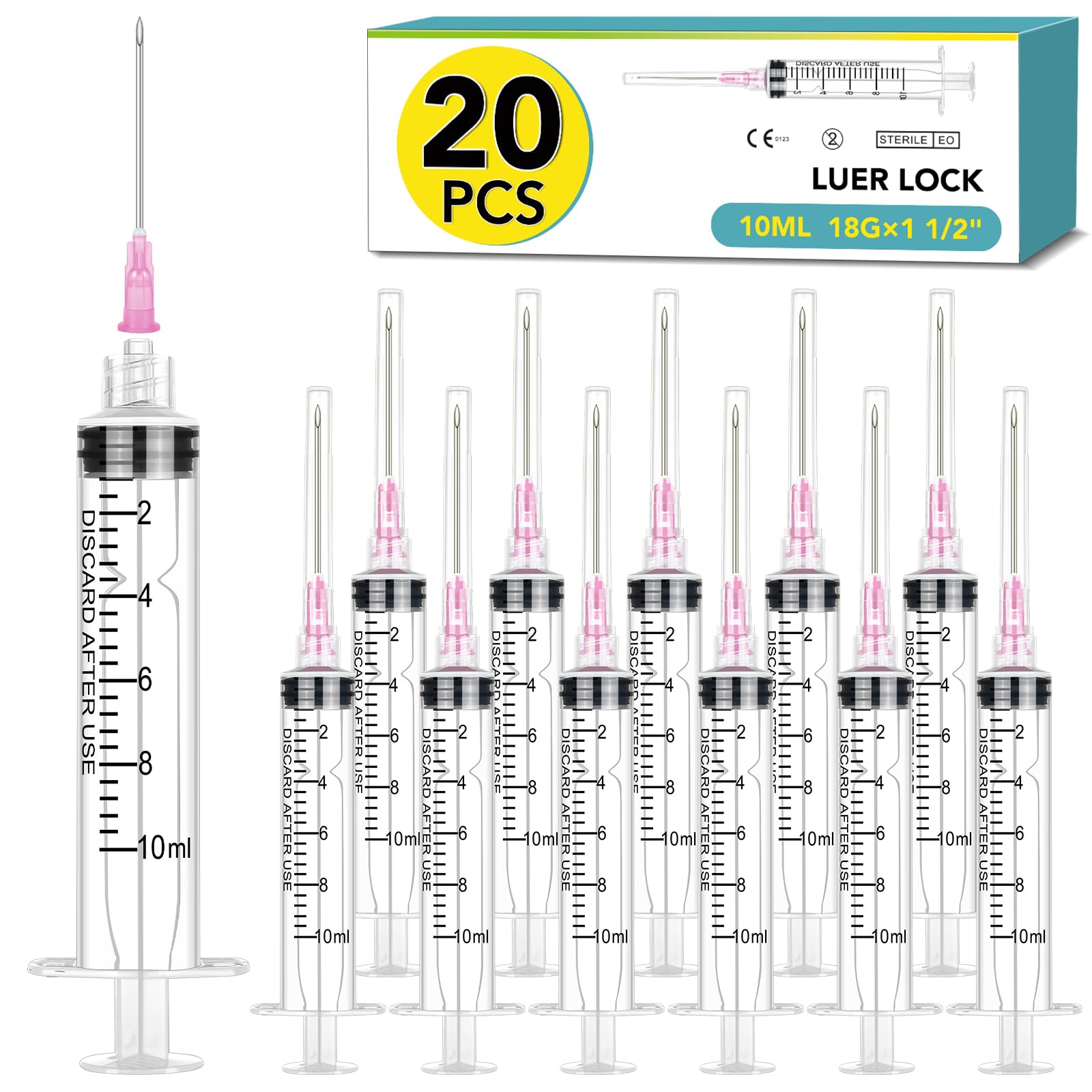 Photo 1 of 20 Pack 10ml Syringes with Needle-18Ga 1.5 Inch Needle with Luer Lock, Individually Sealed Packaging