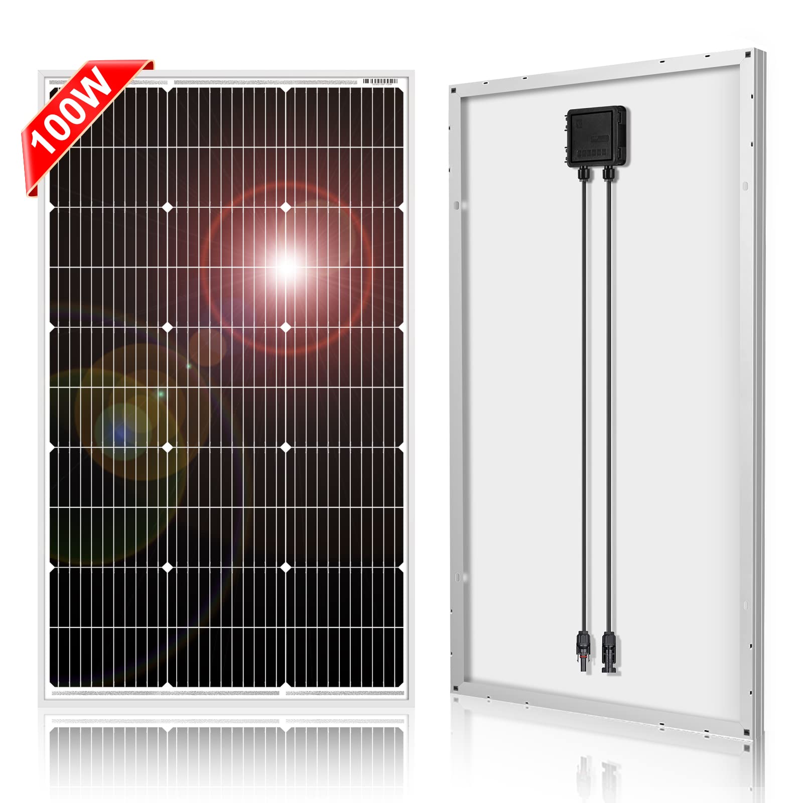 DOKIO 100W 18 V Panel solar Solar Certificación Tüv Monocristalina (alta eficiencia) para cargar batería de 12 V (gel AGM ventilado) o sistema de energía fuera de la red y híbrido para el hogar/jardín, el bote, el bote