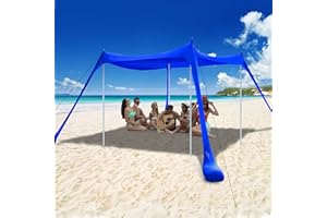 COMMOUDS Beach Tent, Camping Sun Shelter with UPF50+ Protection, Sand Shovels, Ground Pegs and 4 Stability Poles, Outdoor Pop Up Beach Shade Canopy for Fishing, Backyard or Picnics
