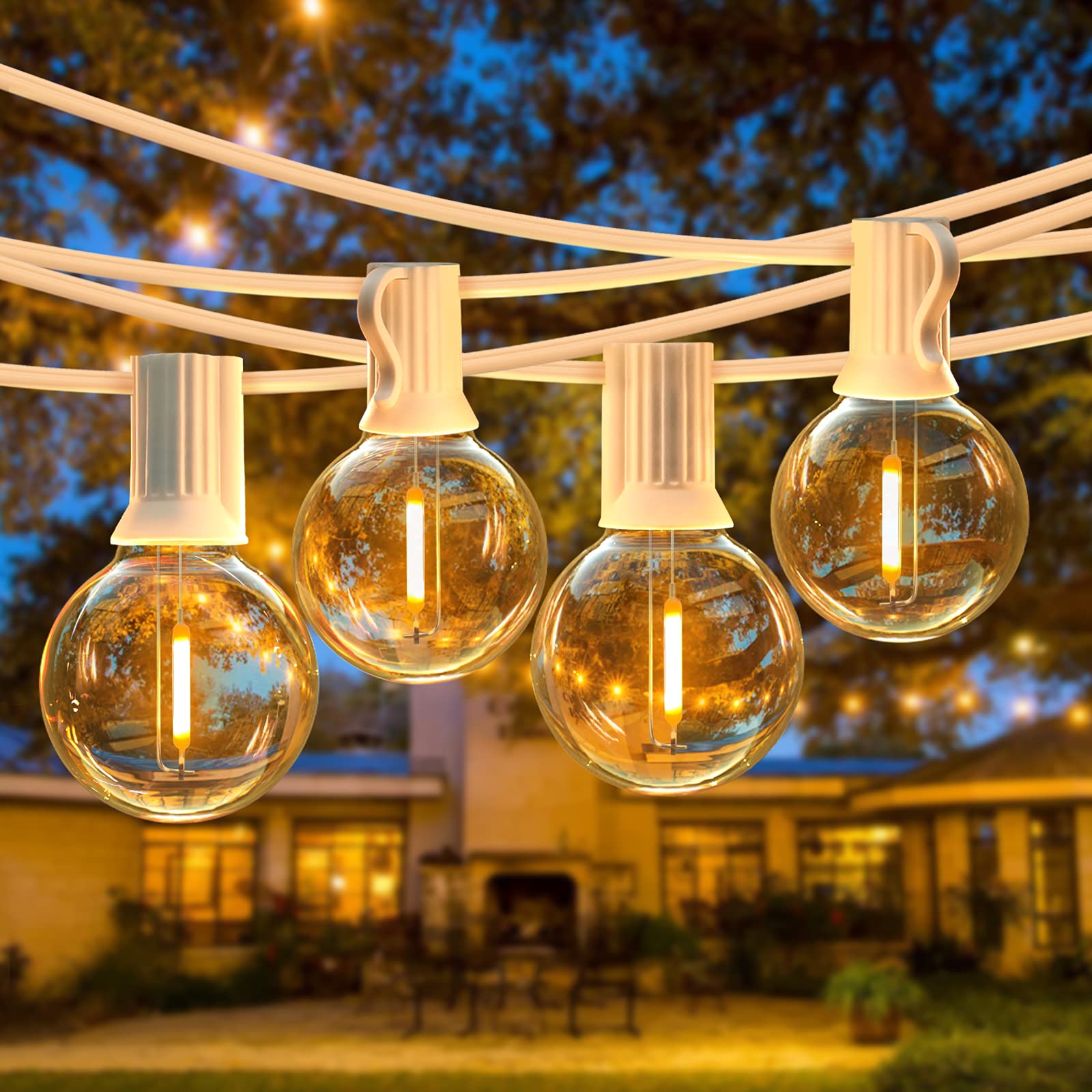 Photo 1 of 50FT LED G40 Globe String Lights White, Shatterproof Outdoor Patio String Lights 2200K with 50+2 Dimmable Edison Bulbs, Backyard Outdoor Hanging Lights, Bistro Waterproof for Balcony Party Wedding