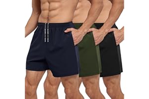BOOJO 3 Pack Men's Gym Athletic Shorts - 5" Quick Dry Running Workout Shorts with Zipper Pockets for Casual Basketball
