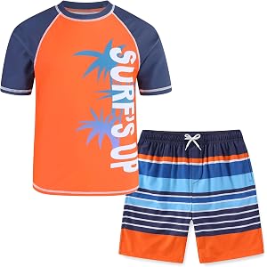 Boys Rash Guard Swim Set with Swim Trunks Bathing Suit Short Sleeve Swim Shirt Quick Dry Swimsuit Kids Swimwear Size 4-16