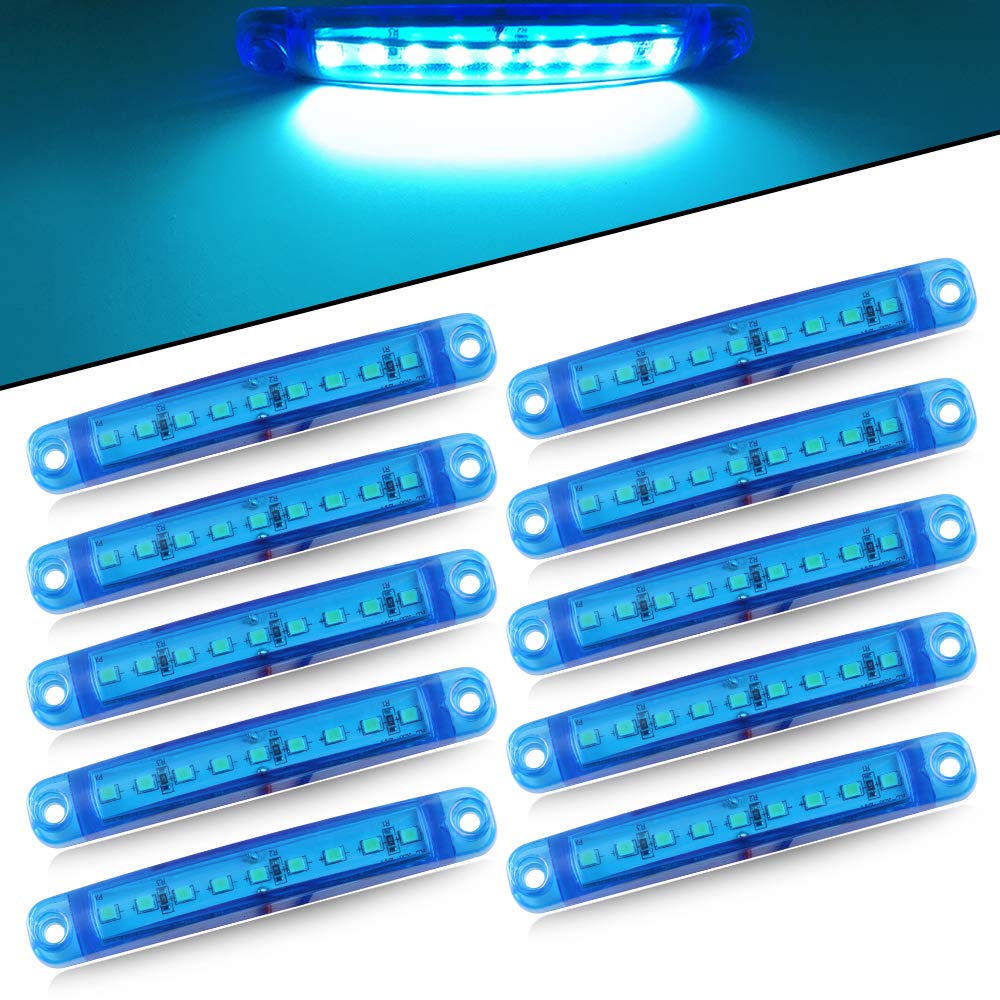 Yifengshun 10pcs 3.9" Blue 9 LED Side Marker Lights 12-24V,Bright Indicator Light Front Rear Side Position Lamps for Car Truck Trailer Camper Van Lorry RV Marker Lights