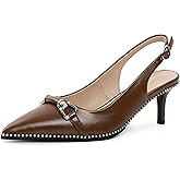 YODEKS Slingback Kitten Heels Women's Pointed Toe Low Heel Pumps 2.5 Inch Beaded Metal Buckle Shoes US Size 5-13