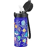 GOPPUS Kids Water Bottle (Straw Lid) - 18 Oz Stainless Steel Travel Bottle, Double Wall Vacuum Leak Proof Kids Cup for School Boys Girls,Under the Sea