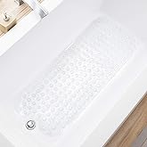 TEESHLY Bathtub Mats for Shower Tub, Extra Long Non-Slip 39 x 16 Inch Bath Mat with Drain Holes and Suction Cups, BathMat for Bathroom with Machine Washable (Clear)