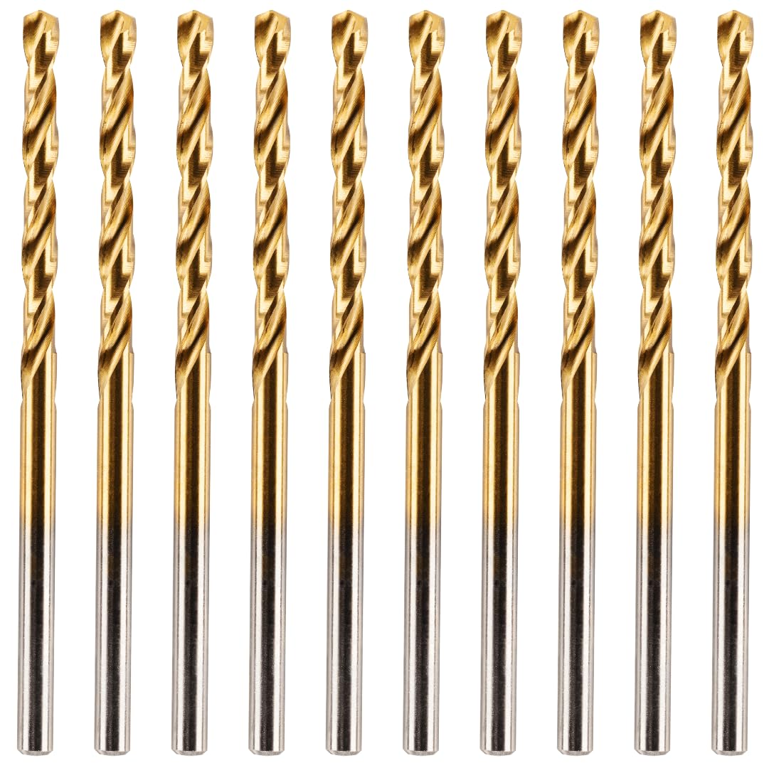 Box of 10 x 3.3mm HSS M2 Fully Ground Jobber Drill Bit Tin Titanium Nitride Coated DIN338 Standard (3.3mm x 65mm)