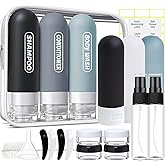 YNSHOUNA 20 Pack Travel Bottles Set, TSA Approved Travel Size Toiletries Containers, Leak Proof Shampoo and Conditioner Bottles, Refillable Travel Essentials Toiletry Bottles (Dark Color)