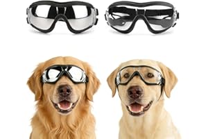 Dog Goggles Large Breed, 2PCS Black and Clear Lens Dog Sunglasses Medium Dogs, UV Protection Adjustable Dog Glasses