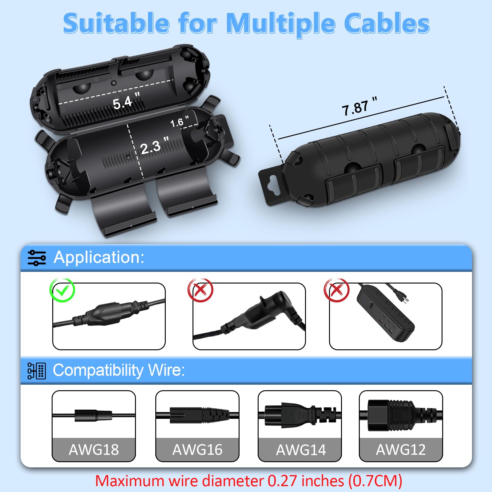 NineLeaf 2 Pack Outdoor Verlängerungskabel Abdeckung Wasserdicht Wetterfest Elektrische Anschlussbox für AWG 12/14/16/18 Kabel Schützen Außensteckdose Stecker Steckdose Weihnachten Urlaub Dekoration 5