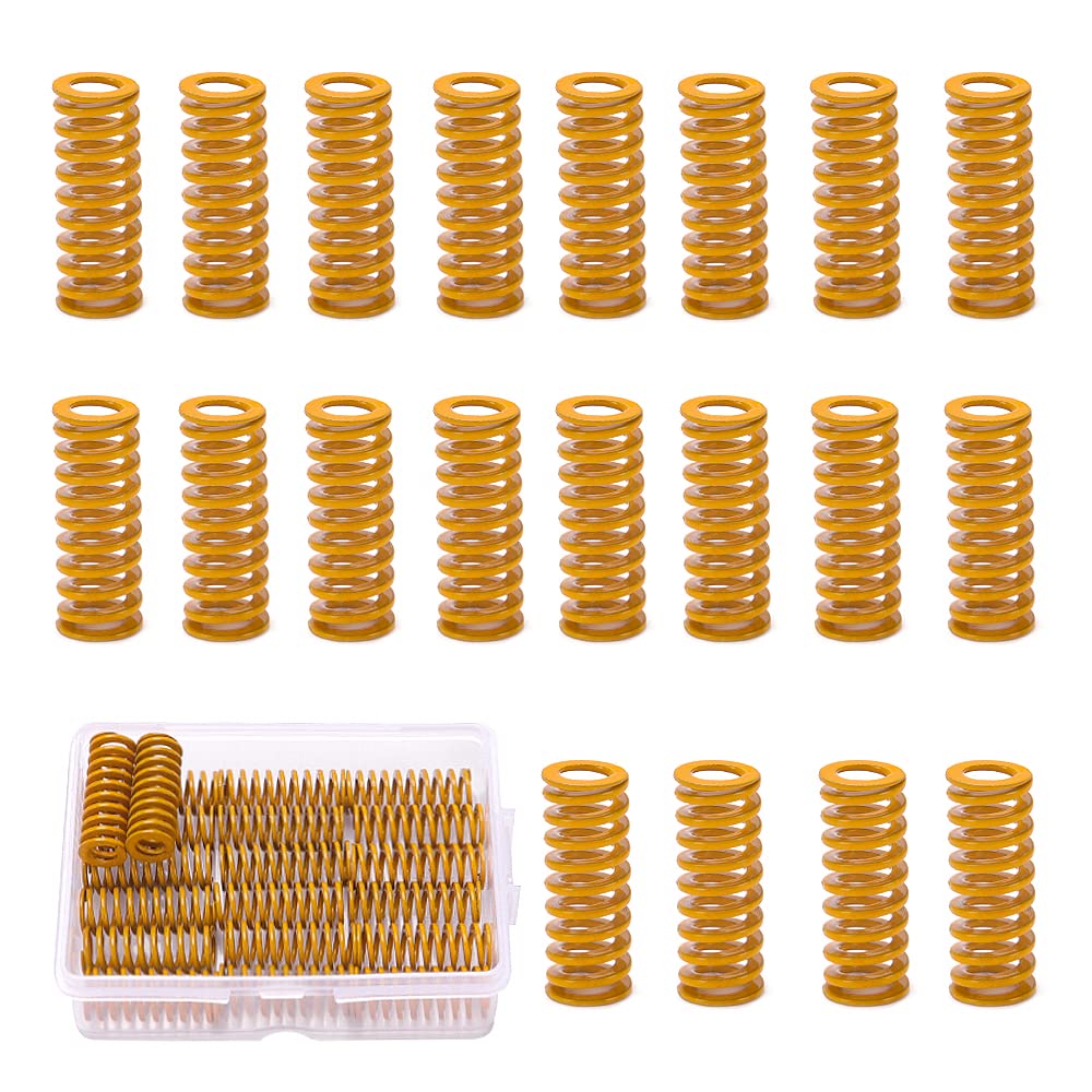 VooGenzek 20 PCS 8 x 20mm 3D Compression Springs, 3D Printer Springs, for Creality CR-10 10S S4 Ender 3 Motherboard Bottom Connect Leveling, 8 x 20mm Die Springs, Yellow