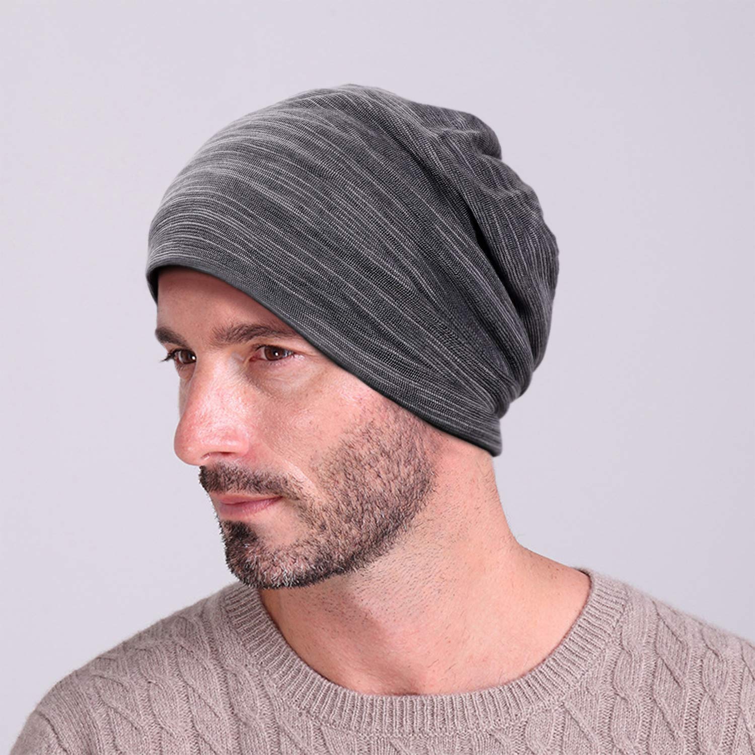 EtsyEase Soft Cotton Beanie Hat Sleep Cap - Fashion Slouchy Knit Beanie Cap for Men and Women (Grey)