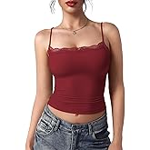 YEOREO Women Lace Cami Y2K Square Neck Double Lined Sexy Strap Tank Top Sleeveless Going Out Party Club Basic Shirt