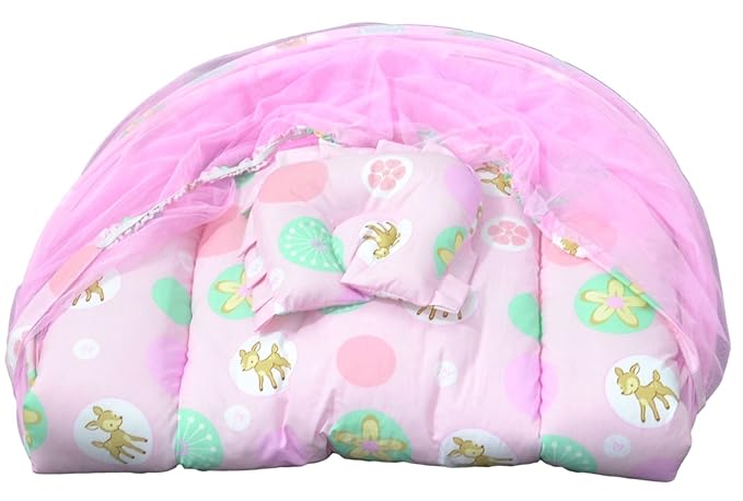 Advance Baby Mattress Set With Mosquito Net Deer Print - Pink
