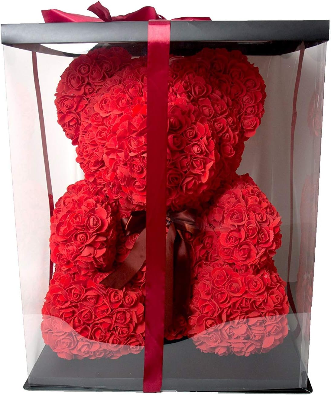 Disnation 40 cm The Rose Teddy Bear Cub Forever Artificial Rose Women's Day Anniversary Birthday (Red)