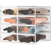 SIMHOMSTOR 8 Pack Stackable Shoe Storage Boxes, Plastic Shoe Organizer Drawers Bins for Closet, Ventilated Shoe Containers with Lids for Sneakers, Heels and Boots, Clear