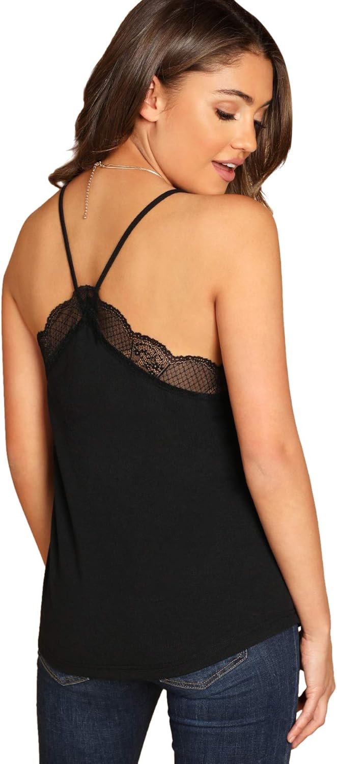 SheIn Women's V Neck Sleeveless Lace Trim Spaghetti Strap Camisole Cami Tank Top at  Women’s Clothing store