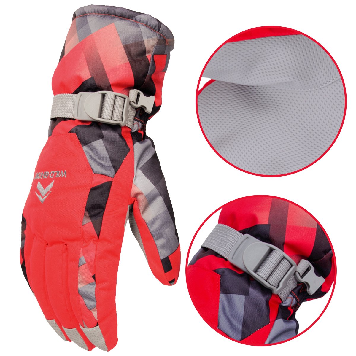 WILD SNOW Men\'s Ski Gloves Winter Waterproof Windproof Glove for Cycling Snowboarding and Working Size XL (Red3)