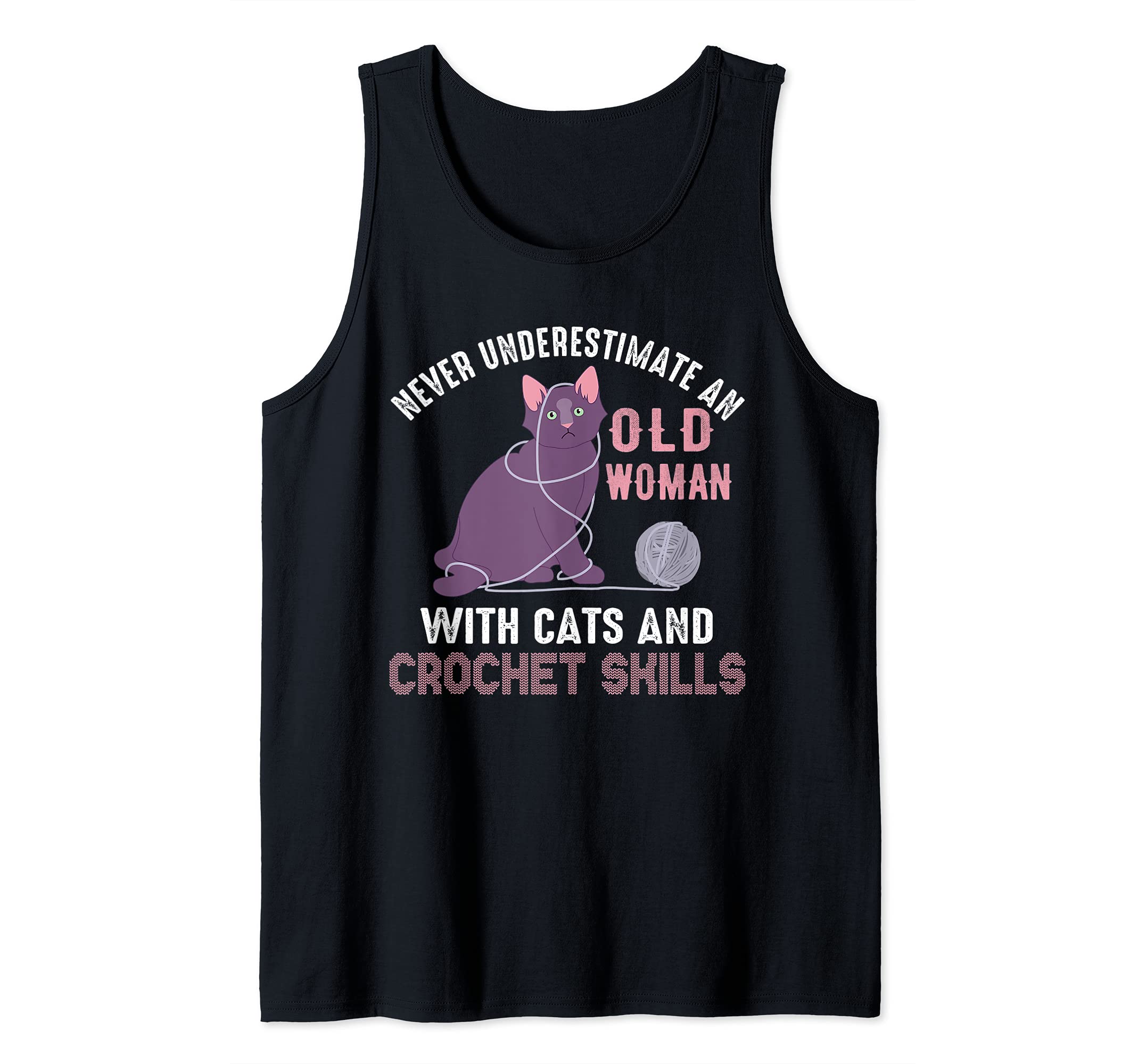 Cats and Crochet Old Woman Design Tank Top