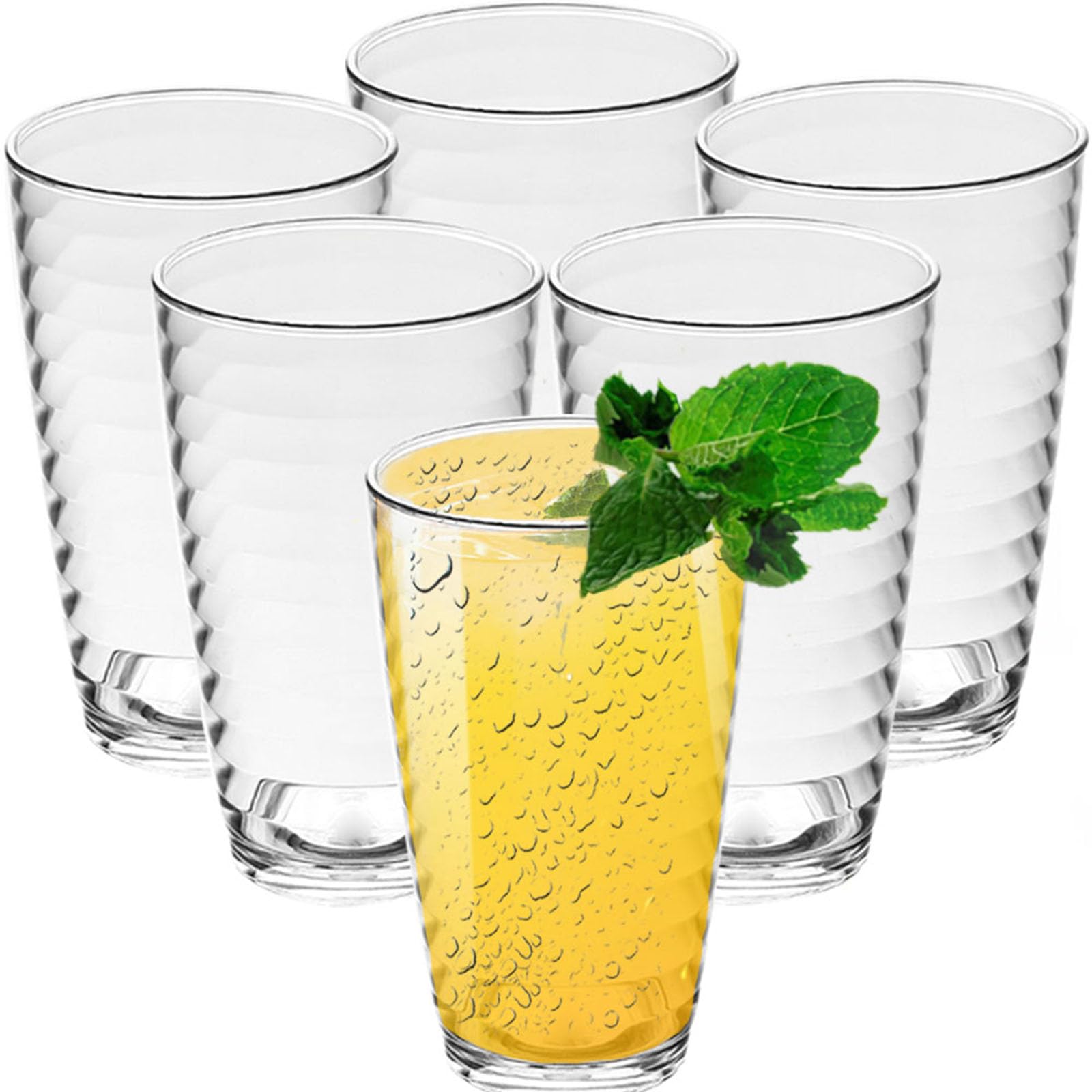 BEVKAF Clear Plastic Tumblers Acrylic Stackable Drinking Glasses Portable Cups for Adults Kids, 360ml Set of 6 Plastic Acrylic Drink Tumblers (Transparent White)