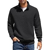 COOFANDY Mens Quarter Zip Pullover Quilted Sweatshirt Knit Long Sleeve Mock Neck Sweater Polo with Pocket