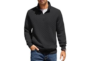 COOFANDY Mens Quarter Zip Pullover Quilted Sweatshirt Knit Long Sleeve Mock Neck Sweater Polo with Pocket