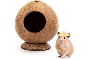 REBECCA ONLINE Hamster Hideout Wooden House Coconut Hut Hamster House Bed for Dwarf Gerbil Mouse Mice Rat Small Animals Reptiles