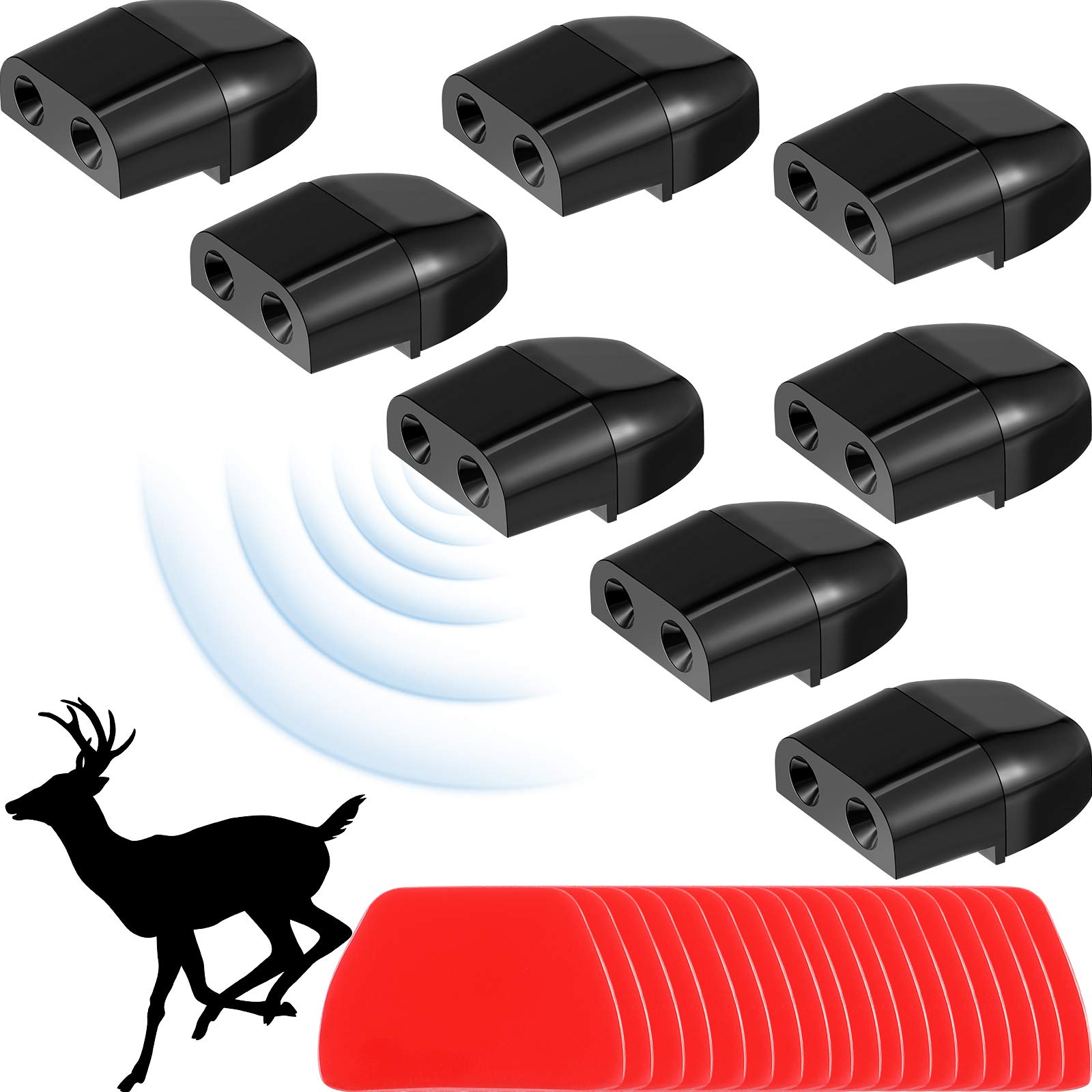 BBTO 8 Pieces Car Deer Warning Whistle Devices, Dual Construction, Repellent Animal Alert Horn Devices with 28 Pieces Adhesive Tapes for Car, Truck, SUV, Motorcycle