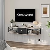MAHANCRIS Floating TV Stand with Power Outlet, Wall-Mounted TV Stand with Drawer, Floating Entertainment Center Media Console Shelf for Under TV Storage, for Living Room, Bedroom, Greige TVHG201E01