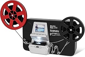 8mm and Super 8 Film-to-Digital Converter for 3“5”7“9” reels, Converts Film Frame by Frame to Digital MP4 Files, with 2.4" Sc