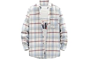 Ozmmyan Mens Long Sleeve Button Down Plaid Shirts with Pocket Casual Lightweight Flannel Shirt Jacket Work Soft Shackets