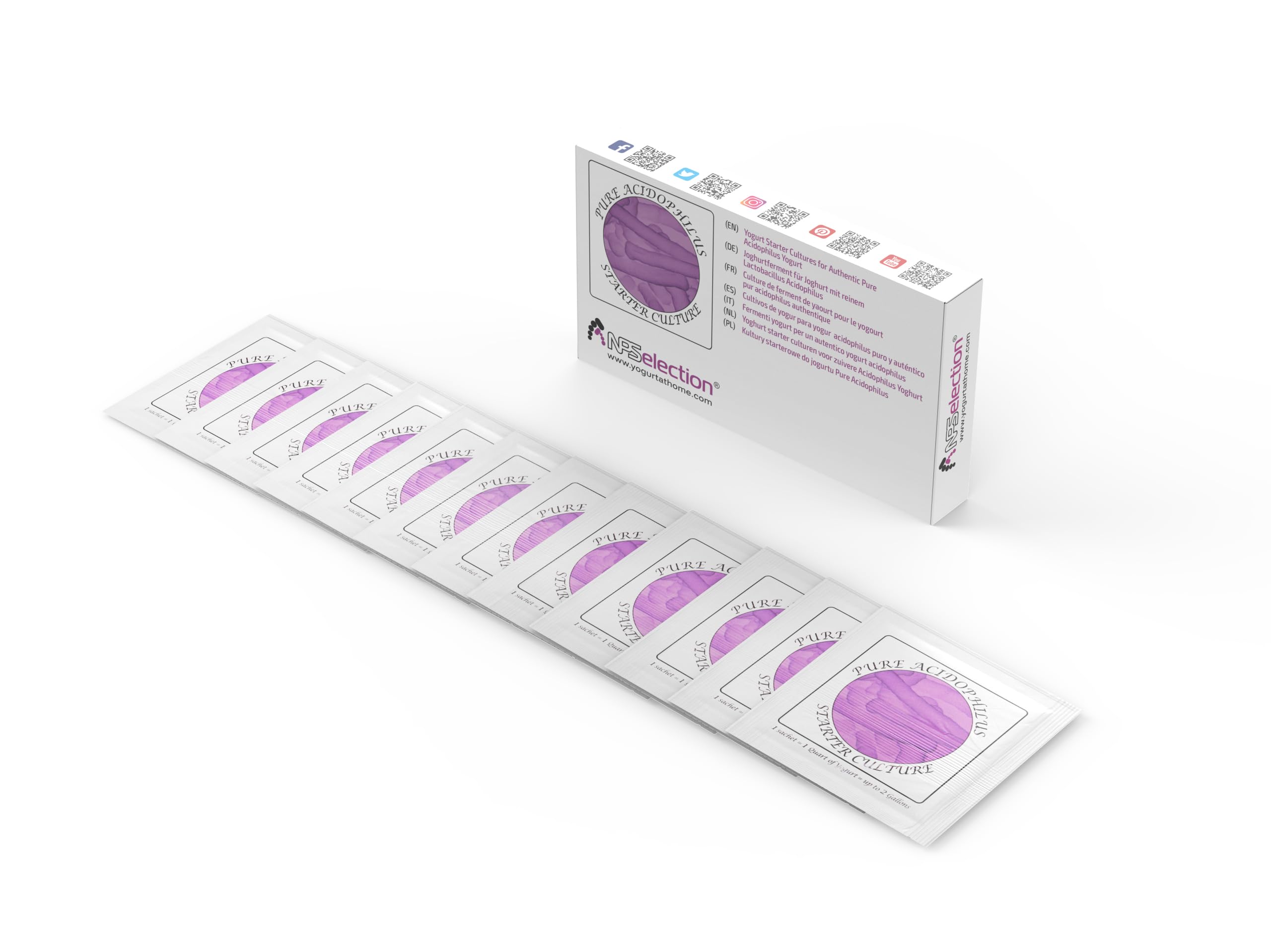 Pure Acidophilus Yogurt Starter - Pack of 12 Freeze-Dried Culture Sachets for Authentic Plain Yogurt (12 sachets)